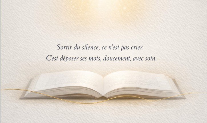 Livre ouvert : Sortir du silence, ce n’est pas crier. C’est déposer ses mots, doucement, avec soin.
